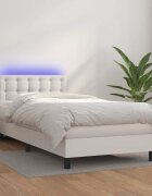vidaXL Боксспринг легло с матрак и LED бяло 100x200 см изкуствена кожа