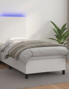 vidaXL Боксспринг легло с матрак и LED бяло 100x200 см изкуствена кожа