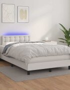vidaXL Боксспринг легло с матрак и LED бяло 120x200 см изкуствена кожа