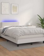 vidaXL Боксспринг легло с матрак и LED бяло 120x200 см изкуствена кожа