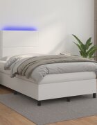 vidaXL Боксспринг легло с матрак и LED бяло 120x200 см изкуствена кожа