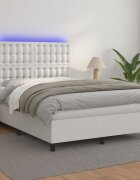 vidaXL Боксспринг легло с матрак и LED бяло 140x190 см изкуствена кожа