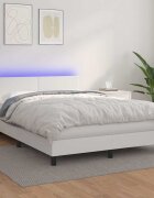 vidaXL Боксспринг легло с матрак и LED бяло 140x190 см изкуствена кожа