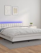 vidaXL Боксспринг легло с матрак и LED бяло 160x200 см изкуствена кожа
