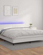 vidaXL Боксспринг легло с матрак и LED бяло 160x200 см изкуствена кожа