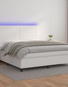 vidaXL Боксспринг легло с матрак и LED бяло 160x200 см изкуствена кожа