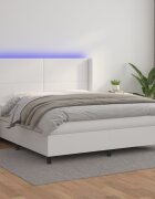 vidaXL Боксспринг легло с матрак и LED бяло 160x200 см изкуствена кожа