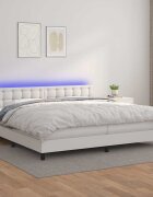 vidaXL Боксспринг легло с матрак и LED бяло 200x200 см изкуствена кожа