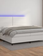 vidaXL Боксспринг легло с матрак и LED бяло 200x200 см изкуствена кожа