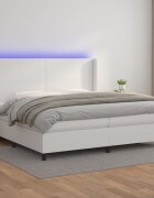 vidaXL Боксспринг легло с матрак и LED бяло 200x200 см изкуствена кожа