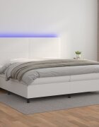 vidaXL Боксспринг легло с матрак и LED бяло 200x200 см изкуствена кожа