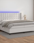 vidaXL Боксспринг легло с матрак и LED бяло 200x200 см изкуствена кожа