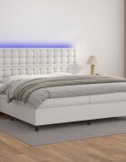 vidaXL Боксспринг легло с матрак и LED бяло 200x200 см изкуствена кожа