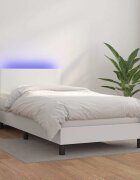 vidaXL Боксспринг легло с матрак и LED бяло 80x200 см изкуствена кожа