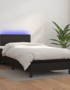 vidaXL Боксспринг легло с матрак и LED черно 100x200см изкуствена кожа