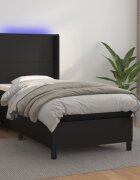 vidaXL Боксспринг легло с матрак и LED черно 100x200см изкуствена кожа