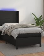 vidaXL Боксспринг легло с матрак и LED черно 100x200см изкуствена кожа