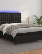 vidaXL Боксспринг легло с матрак и LED черно 140x200см изкуствена кожа