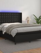 vidaXL Боксспринг легло с матрак и LED черно 140x200см изкуствена кожа