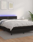 vidaXL Боксспринг легло с матрак и LED черно 140x200см изкуствена кожа