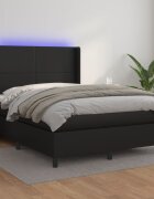 vidaXL Боксспринг легло с матрак и LED черно 140x200см изкуствена кожа