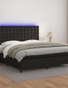 vidaXL Боксспринг легло с матрак и LED черно 160x200см изкуствена кожа