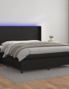 vidaXL Боксспринг легло с матрак и LED черно 160x200см изкуствена кожа