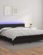 vidaXL Боксспринг легло с матрак и LED черно 160x200см изкуствена кожа