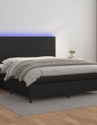 vidaXL Боксспринг легло с матрак и LED черно 160x200см изкуствена кожа