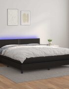 vidaXL Боксспринг легло с матрак и LED черно 180x200см изкуствена кожа