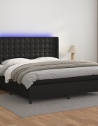 vidaXL Боксспринг легло с матрак и LED черно 180x200см изкуствена кожа