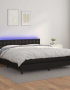 vidaXL Боксспринг легло с матрак и LED черно 180x200см изкуствена кожа
