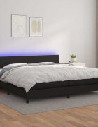 vidaXL Боксспринг легло с матрак и LED черно 200x200см изкуствена кожа