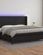 vidaXL Боксспринг легло с матрак и LED черно 200x200см изкуствена кожа
