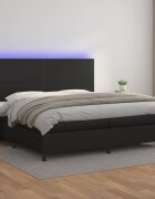 vidaXL Боксспринг легло с матрак и LED черно 200x200см изкуствена кожа