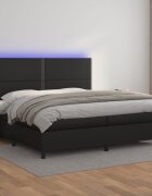 vidaXL Боксспринг легло с матрак и LED черно 200x200см изкуствена кожа