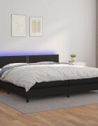 vidaXL Боксспринг легло с матрак и LED черно 200x200см изкуствена кожа