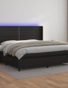 vidaXL Боксспринг легло с матрак и LED черно 200x200см изкуствена кожа