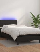 vidaXL Боксспринг легло с матрак и LED черно 90x190 см изкуствена кожа
