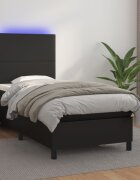 vidaXL Боксспринг легло с матрак и LED черно 90x190 см изкуствена кожа