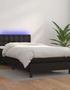 vidaXL Боксспринг легло с матрак и LED черно 90x200 см изкуствена кожа