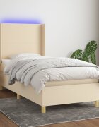 vidaXL Боксспринг легло с матрак и LED кремаво 100x200 см плат