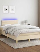 vidaXL Боксспринг легло с матрак и LED кремаво 120x200 см плат