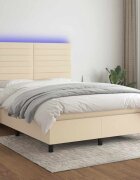 vidaXL Боксспринг легло с матрак и LED кремаво 140x190 см плат