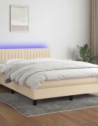 vidaXL Боксспринг легло с матрак и LED кремаво 140x200 см плат