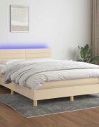 vidaXL Боксспринг легло с матрак и LED кремаво 140x200 см плат