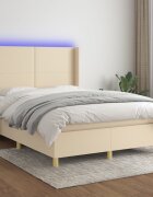 vidaXL Боксспринг легло с матрак и LED кремаво 140x200 см плат