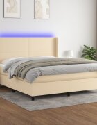 vidaXL Боксспринг легло с матрак и LED кремаво 160x200 см плат