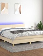 vidaXL Боксспринг легло с матрак и LED кремаво 180x200 см плат