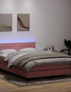 vidaXL Боксспринг легло с матрак и LED розова 140x210 см кадифе